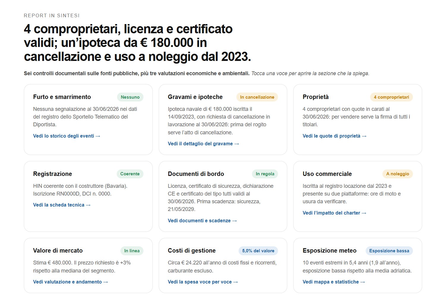 Il report in sintesi, sezione del report d’esempio